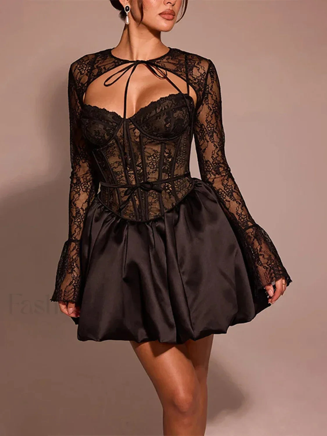 Sheer Lace Two-Piece Mini Dress