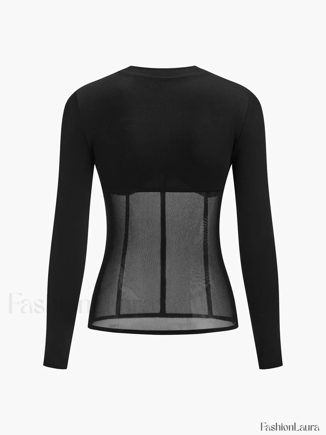 Sheer Mesh Combination Long Sleeve Top