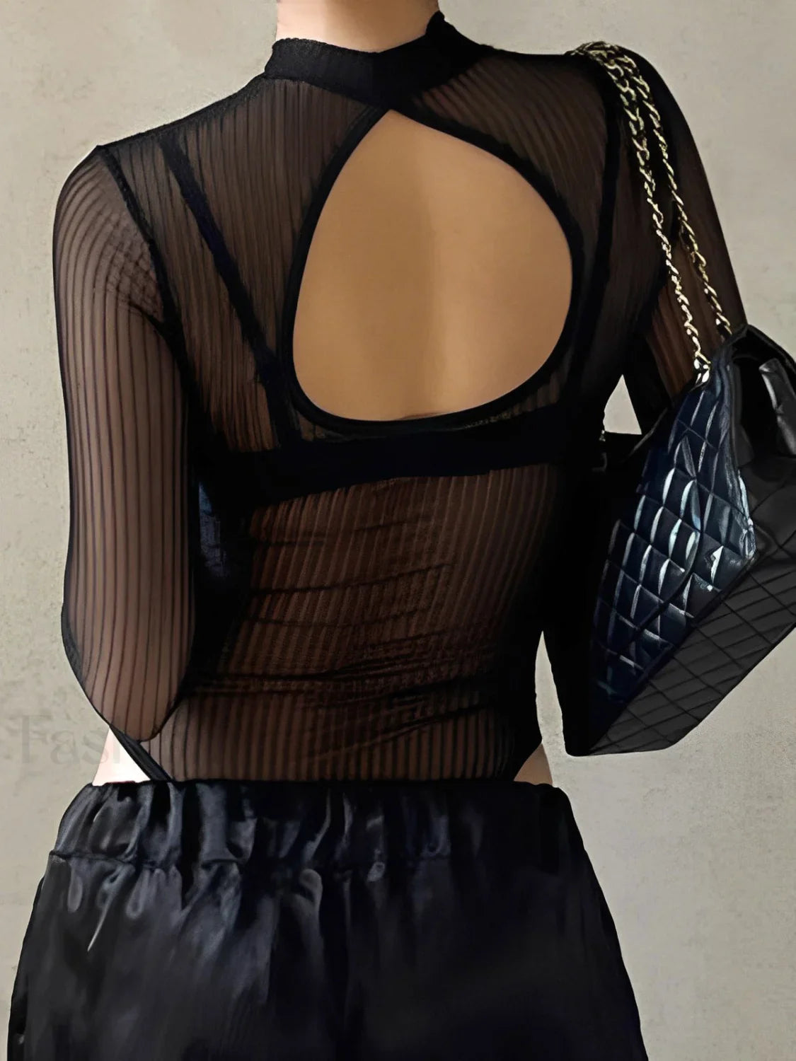 Sheer Mesh Open Back Cutout Bodysuit