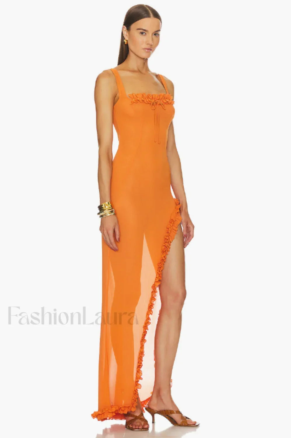 Sheer Ruffled Stylish Long Dress