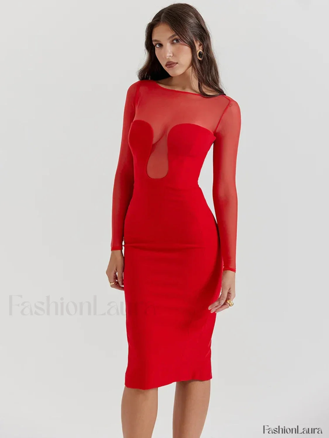 Sheer Strapless Midi Dress