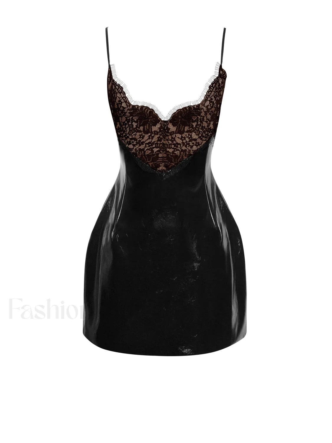 Shelby Black Vegan Leather Graceful with Lace Mini Dress