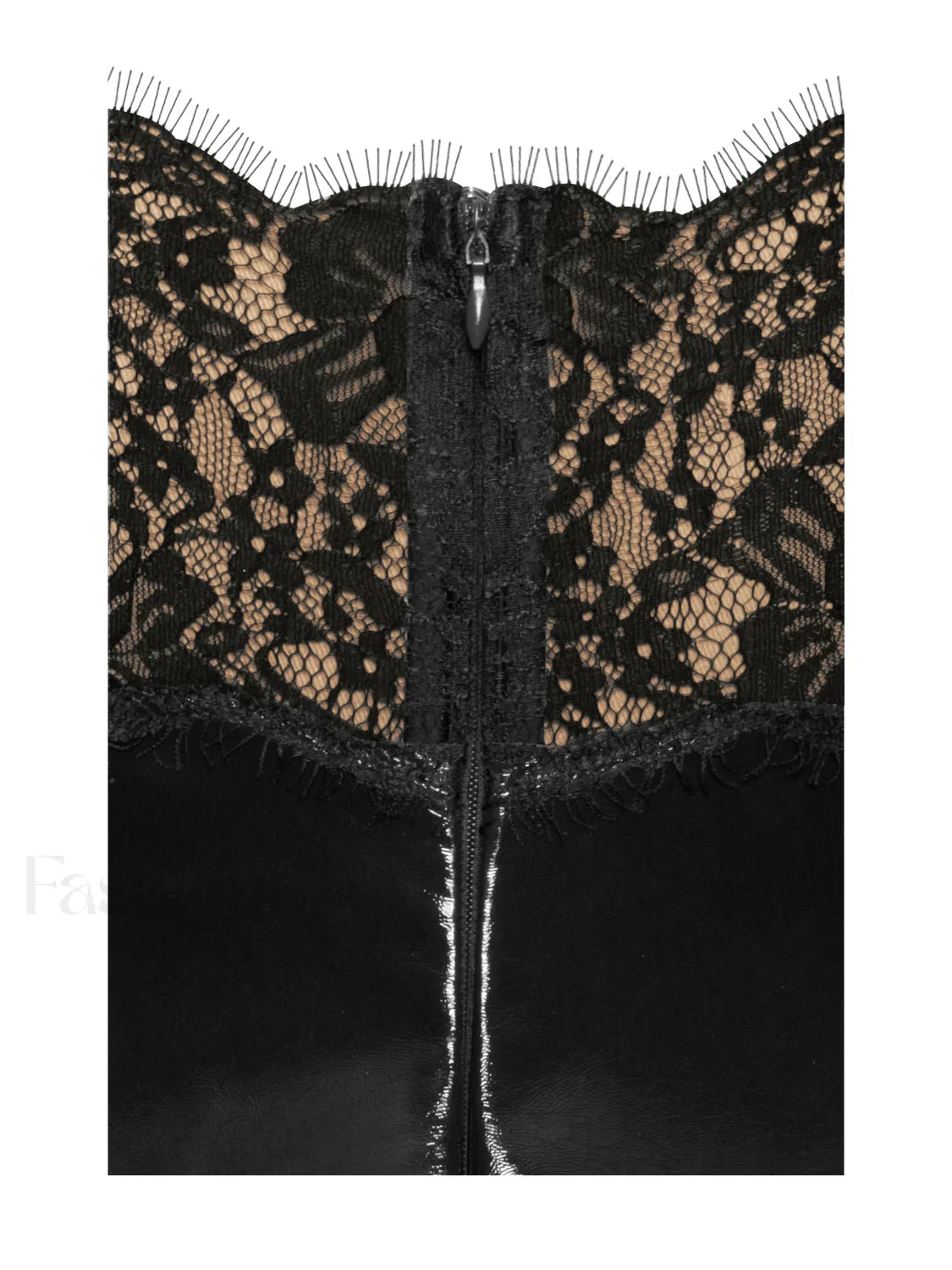 Shelby Black Vegan Leather Graceful with Lace Mini Dress