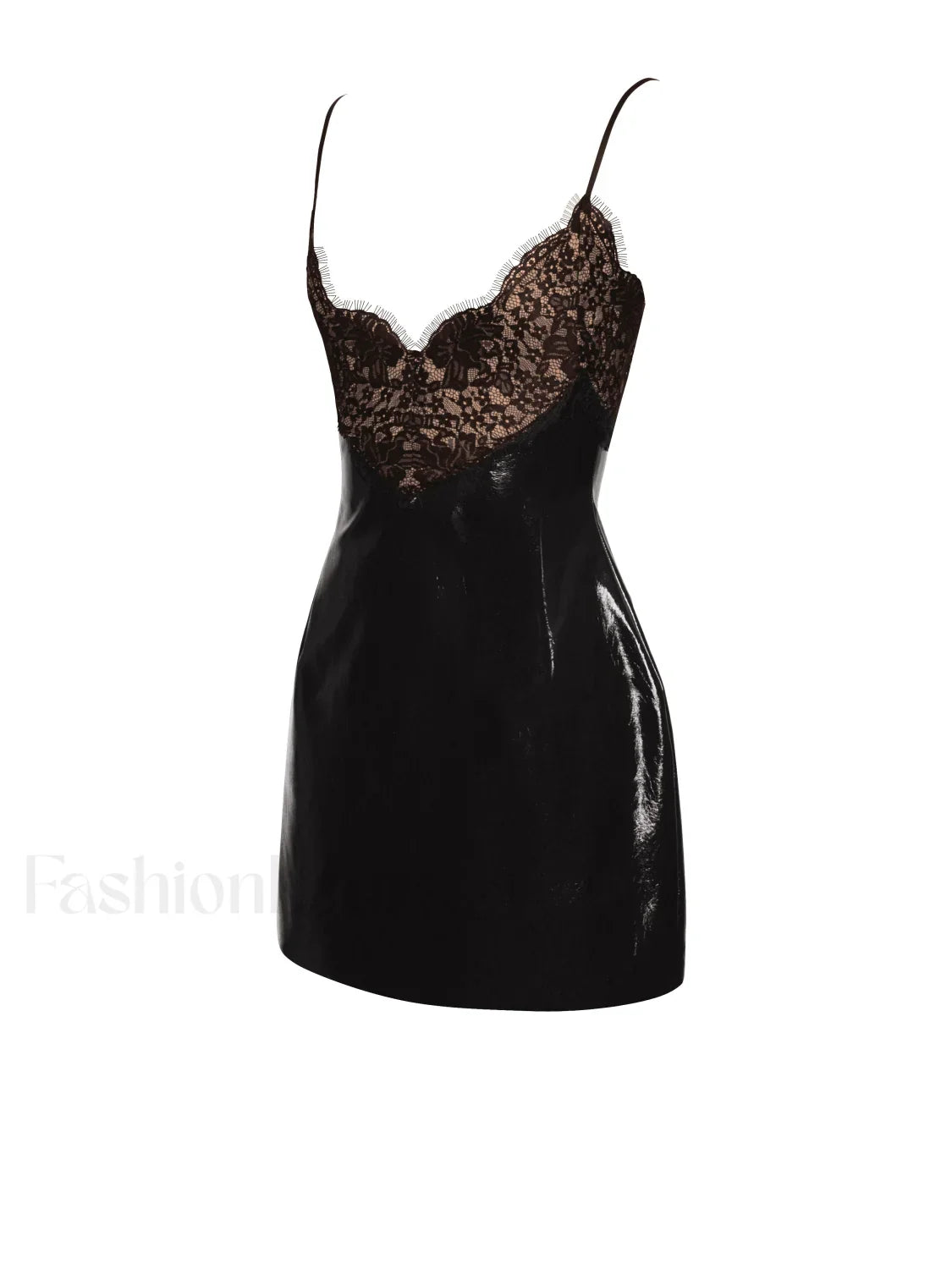 Shelby Black Vegan Leather Graceful with Lace Mini Dress