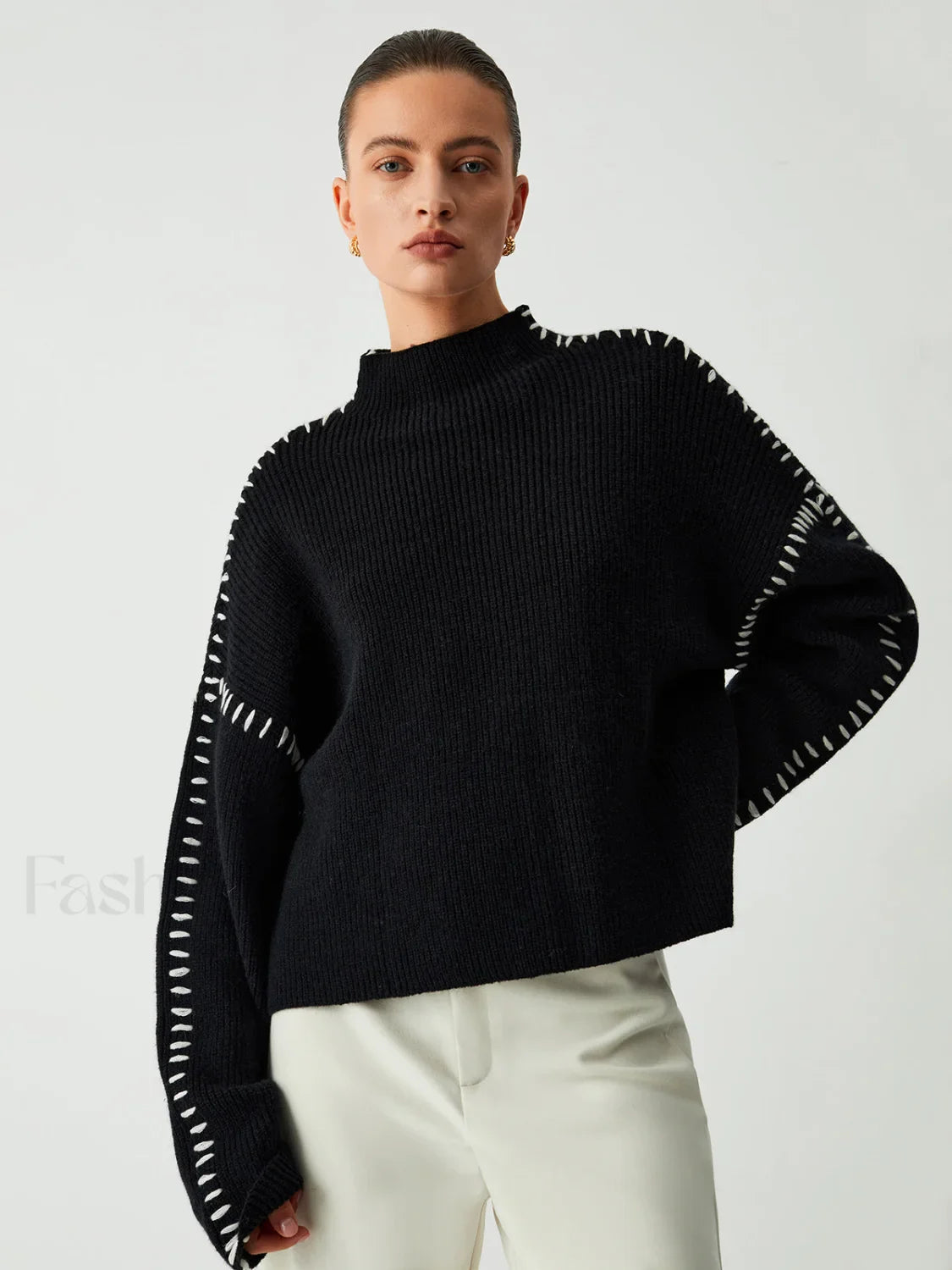 Shift The Focus Trendy Oversized Mock Neck Sweater