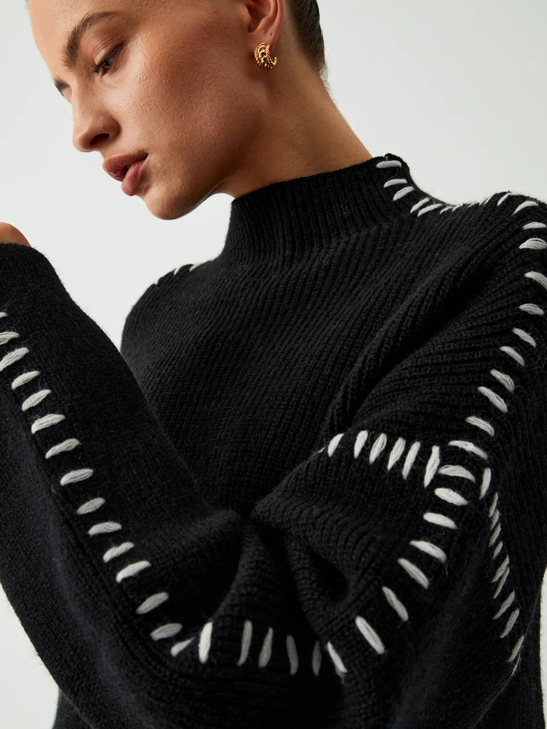 Shift The Focus Trendy Oversized Mock Neck Sweater