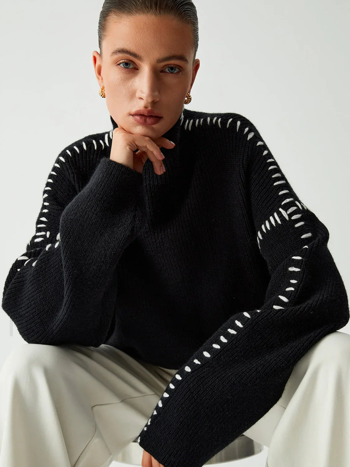 Shift The Focus Trendy Oversized Mock Neck Sweater
