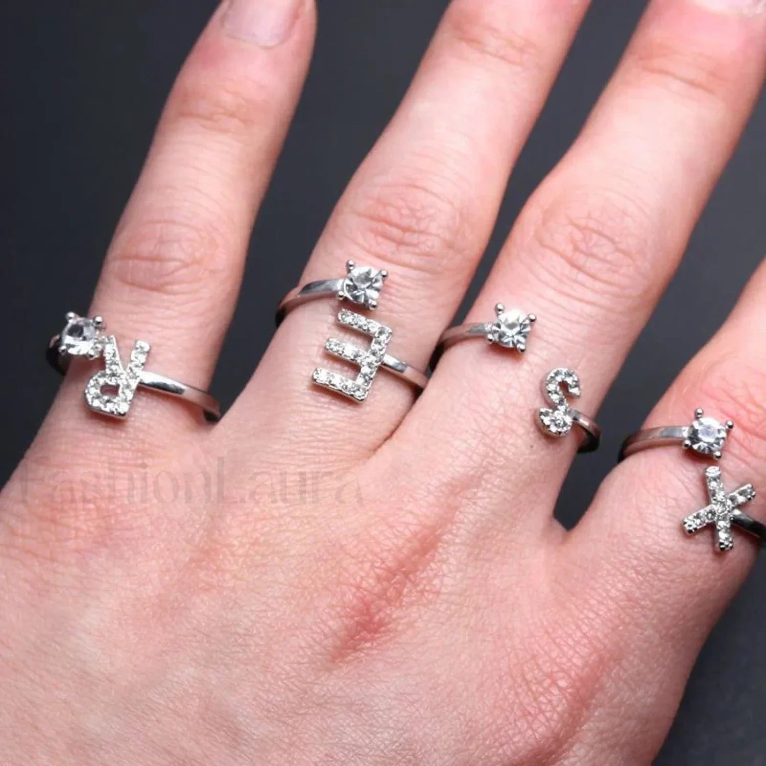Shining Rhinestone New Fashion Initial Alphabet Opening Charm Jewelry Ring