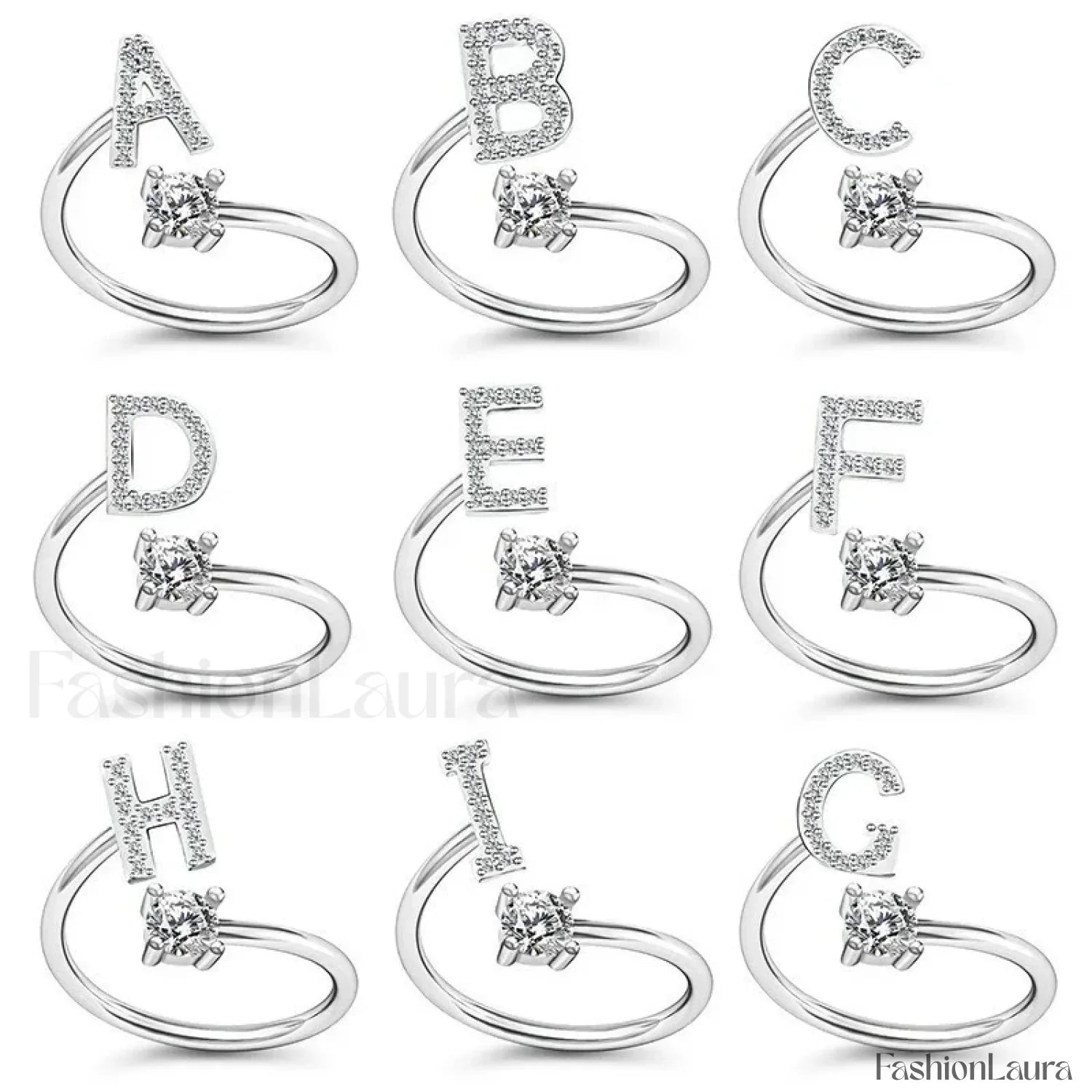Shining Rhinestone New Fashion Initial Alphabet Opening Charm Jewelry Ring