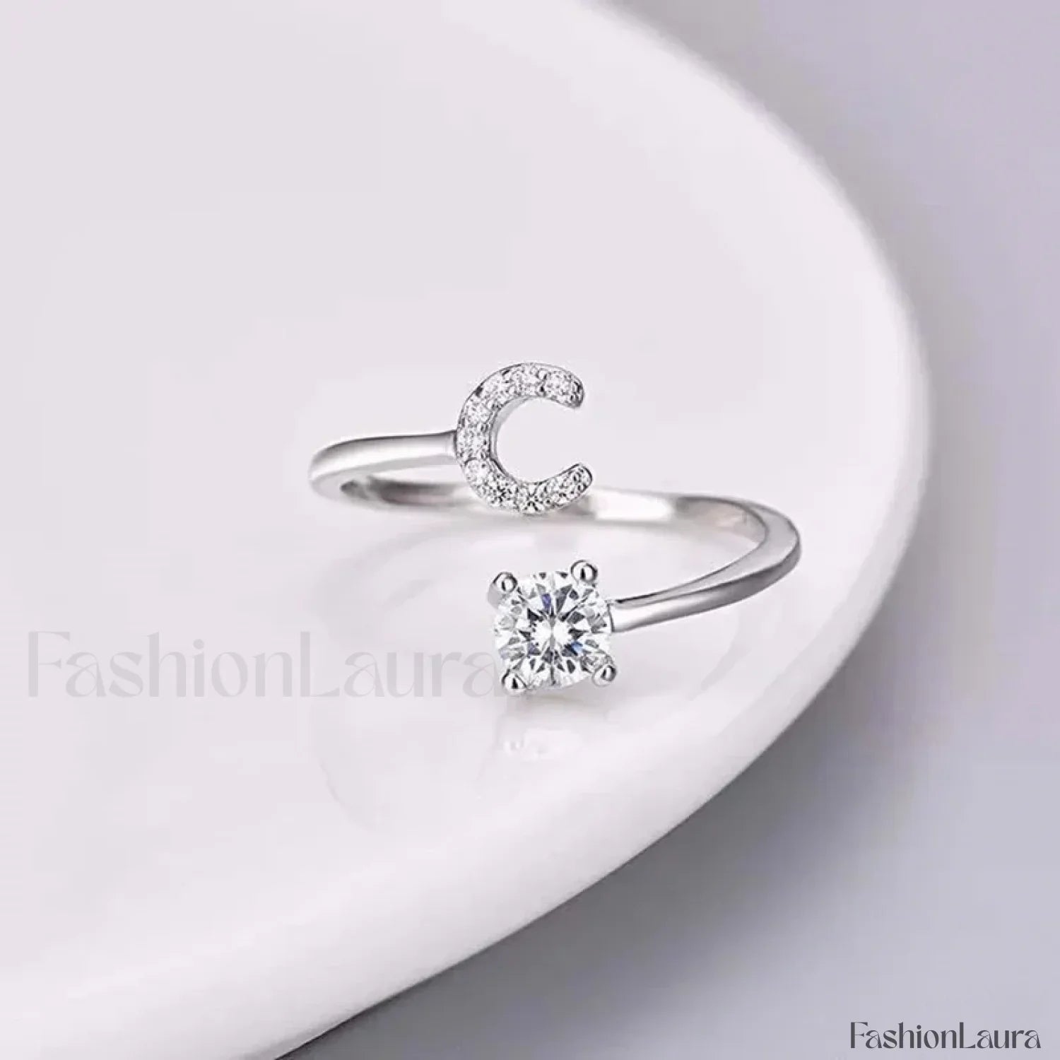 Shining Rhinestone New Fashion Initial Alphabet Opening Charm Jewelry Ring