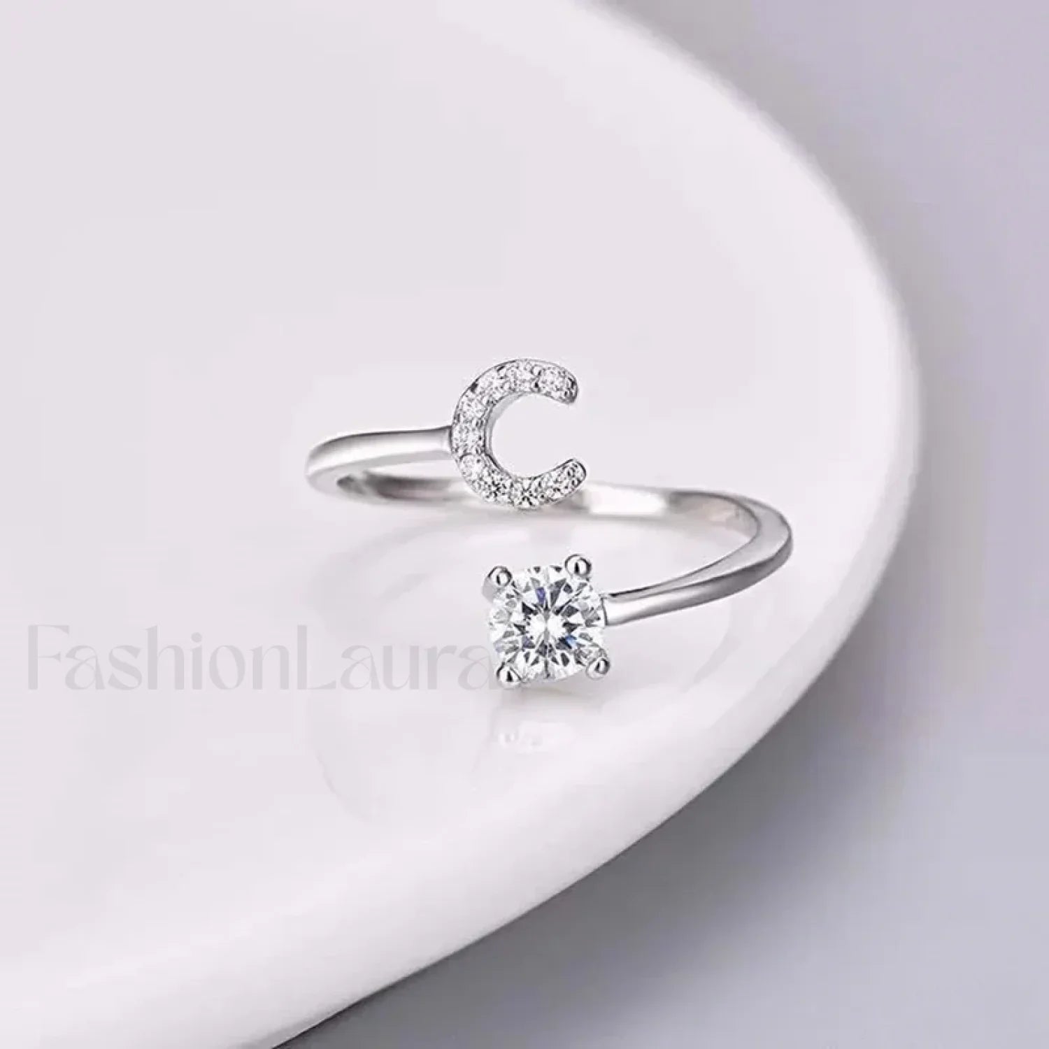 Shining Rhinestone New Fashion Initial Alphabet Opening Charm Jewelry Ring