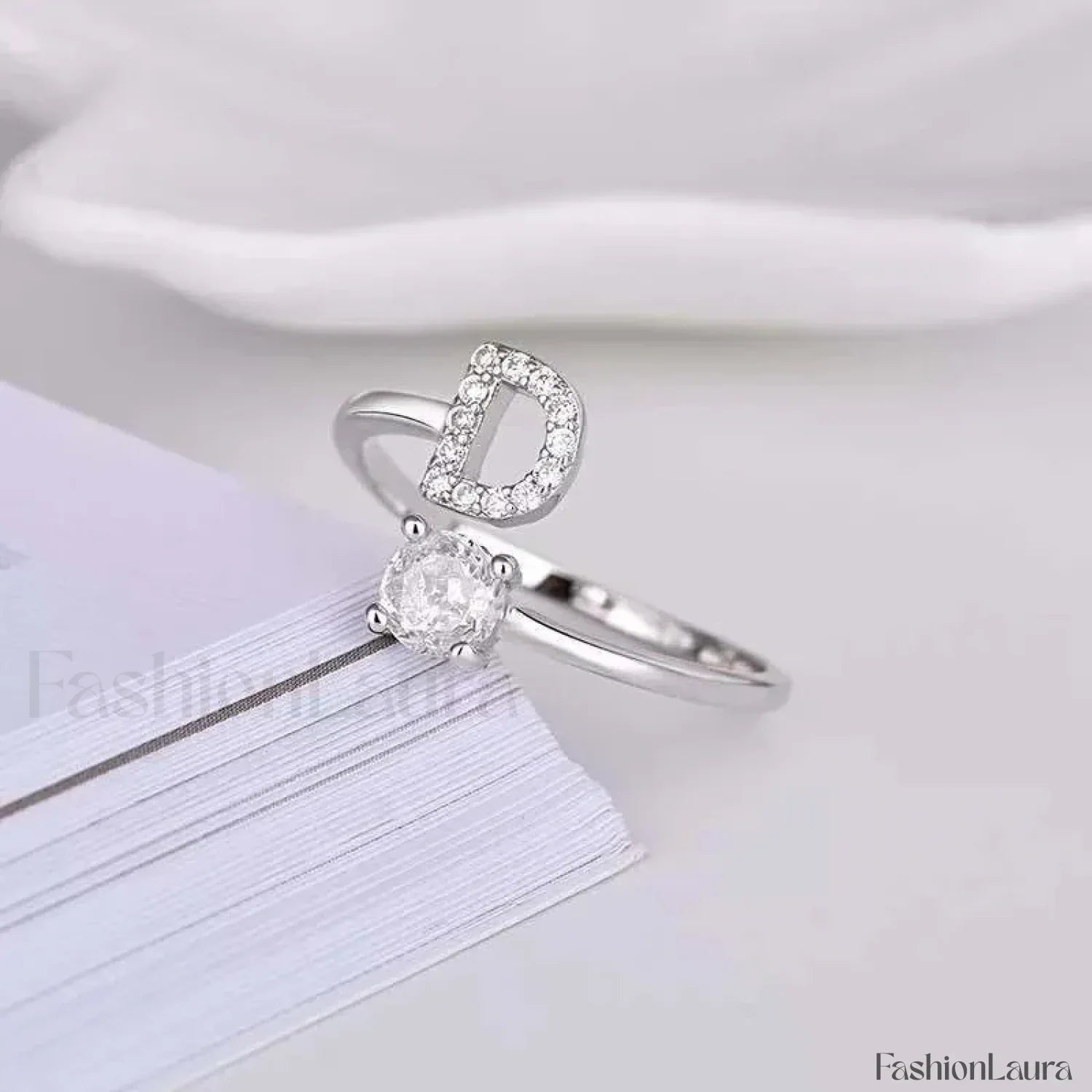 Shining Rhinestone New Fashion Initial Alphabet Opening Charm Jewelry Ring