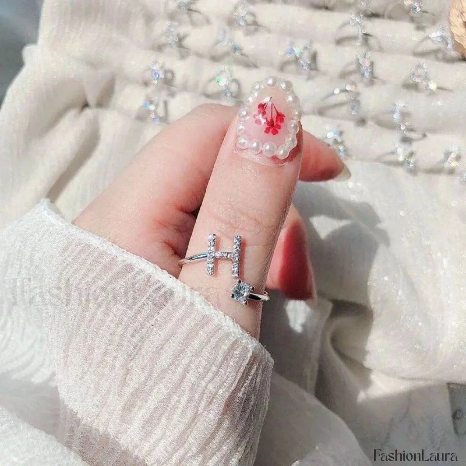 Shining Rhinestone New Fashion Initial Alphabet Opening Charm Jewelry Ring
