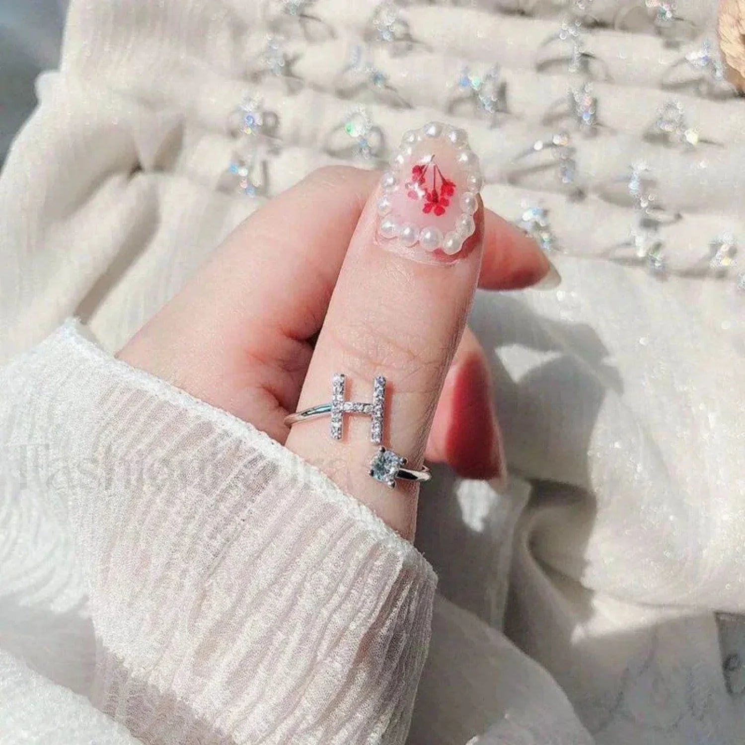 Shining Rhinestone New Fashion Initial Alphabet Opening Charm Jewelry Ring