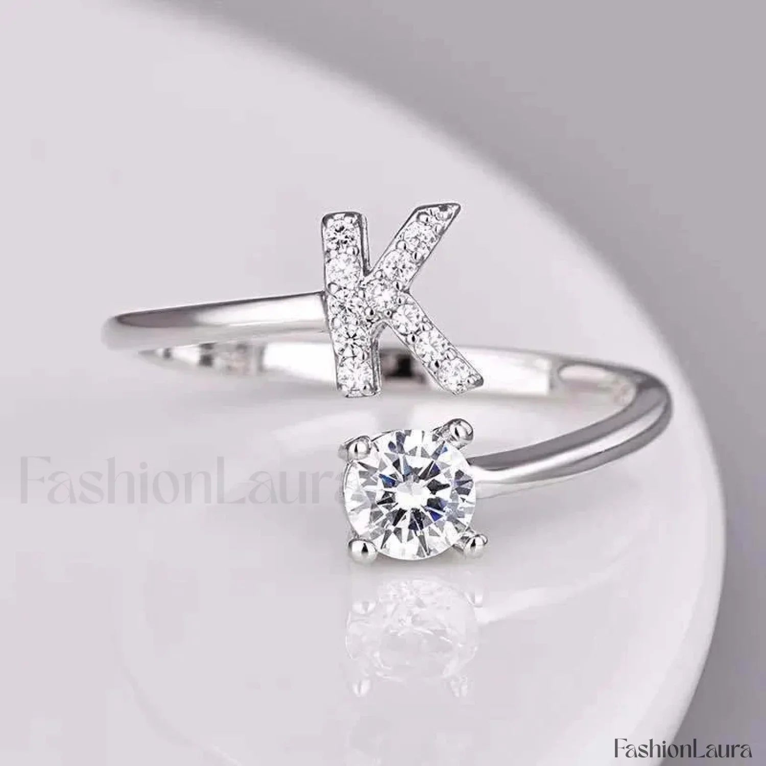 Shining Rhinestone New Fashion Initial Alphabet Opening Charm Jewelry Ring