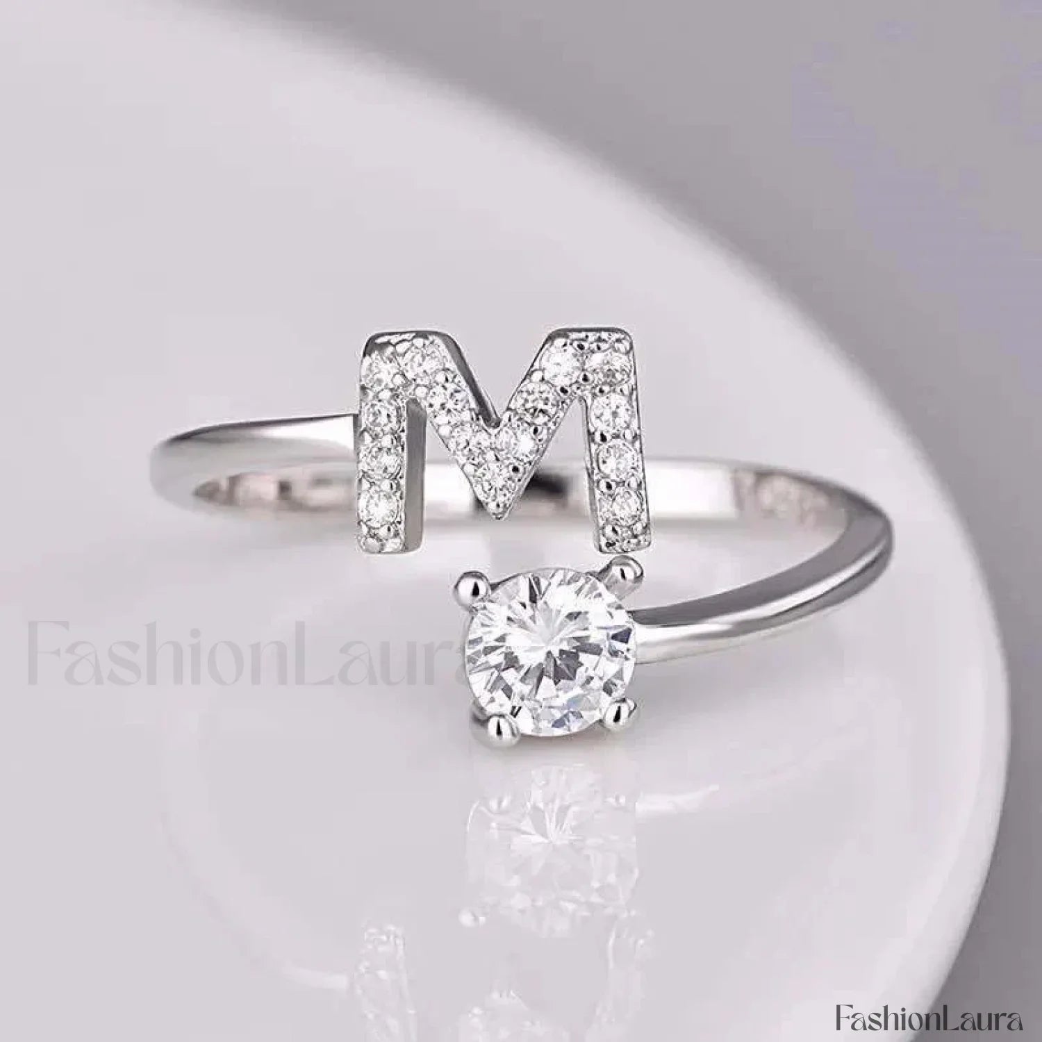 Shining Rhinestone New Fashion Initial Alphabet Opening Charm Jewelry Ring