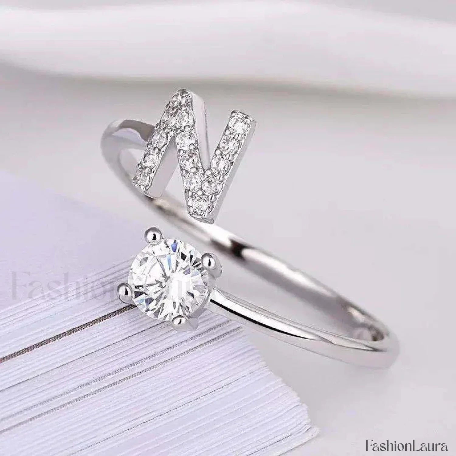 Shining Rhinestone New Fashion Initial Alphabet Opening Charm Jewelry Ring