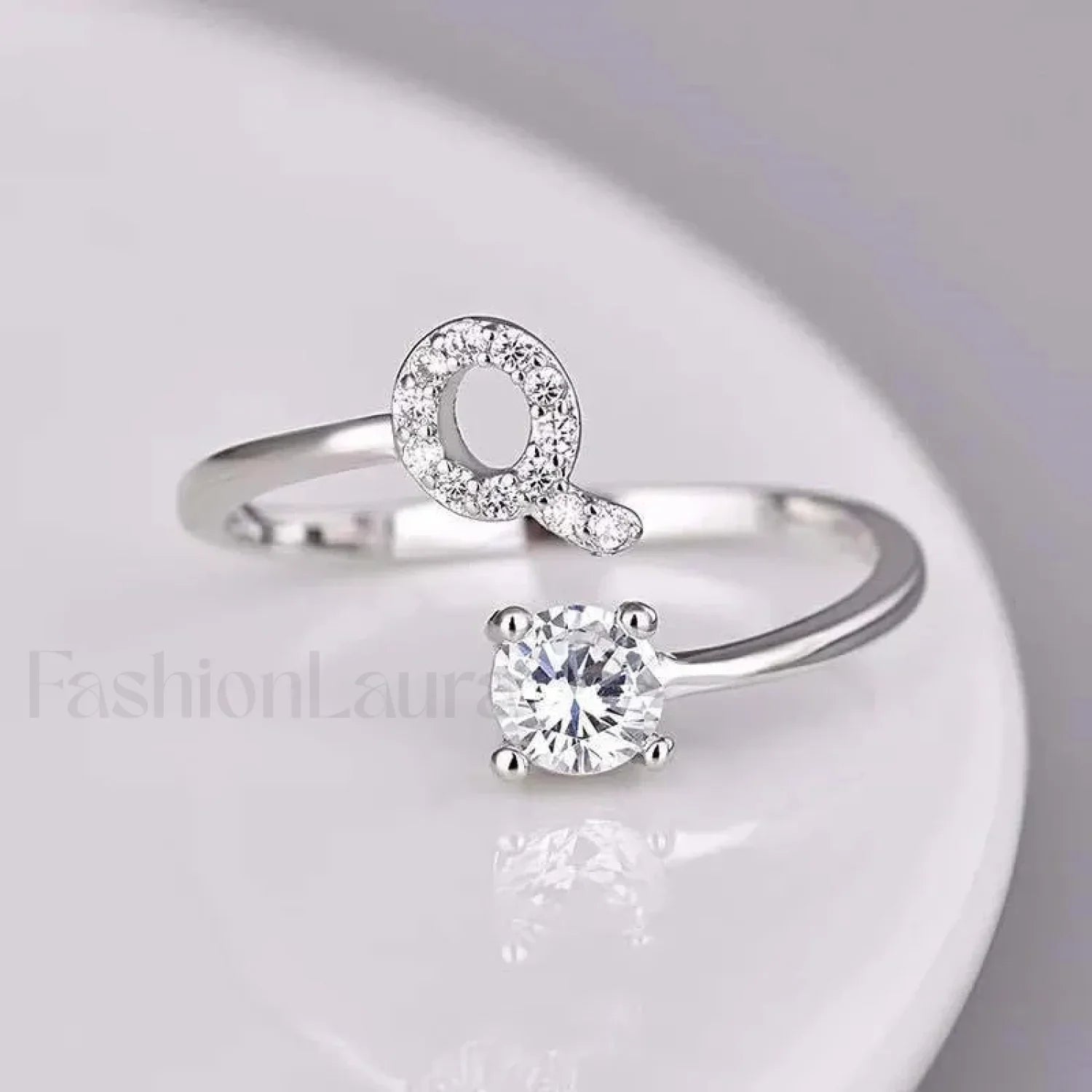 Shining Rhinestone New Fashion Initial Alphabet Opening Charm Jewelry Ring