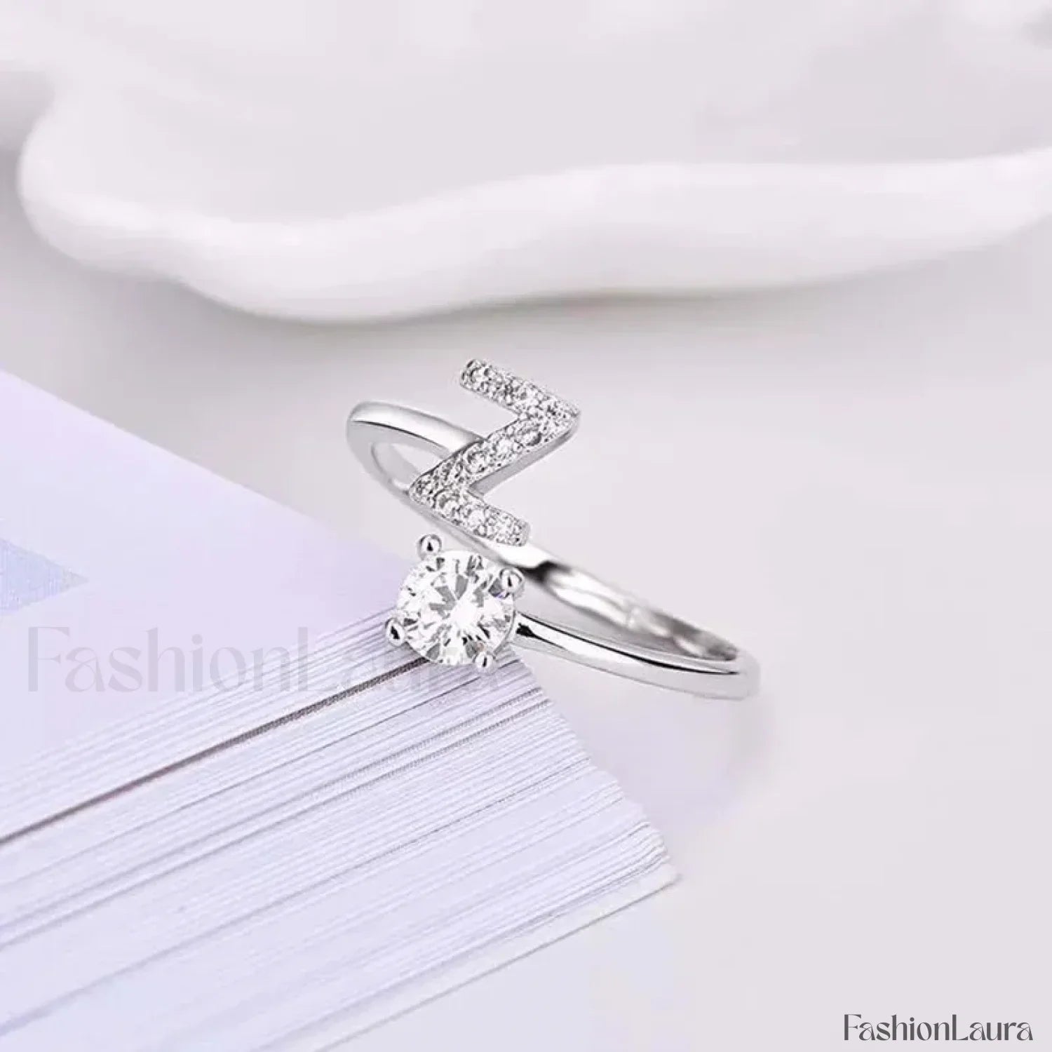 Shining Rhinestone New Fashion Initial Alphabet Opening Charm Jewelry Ring