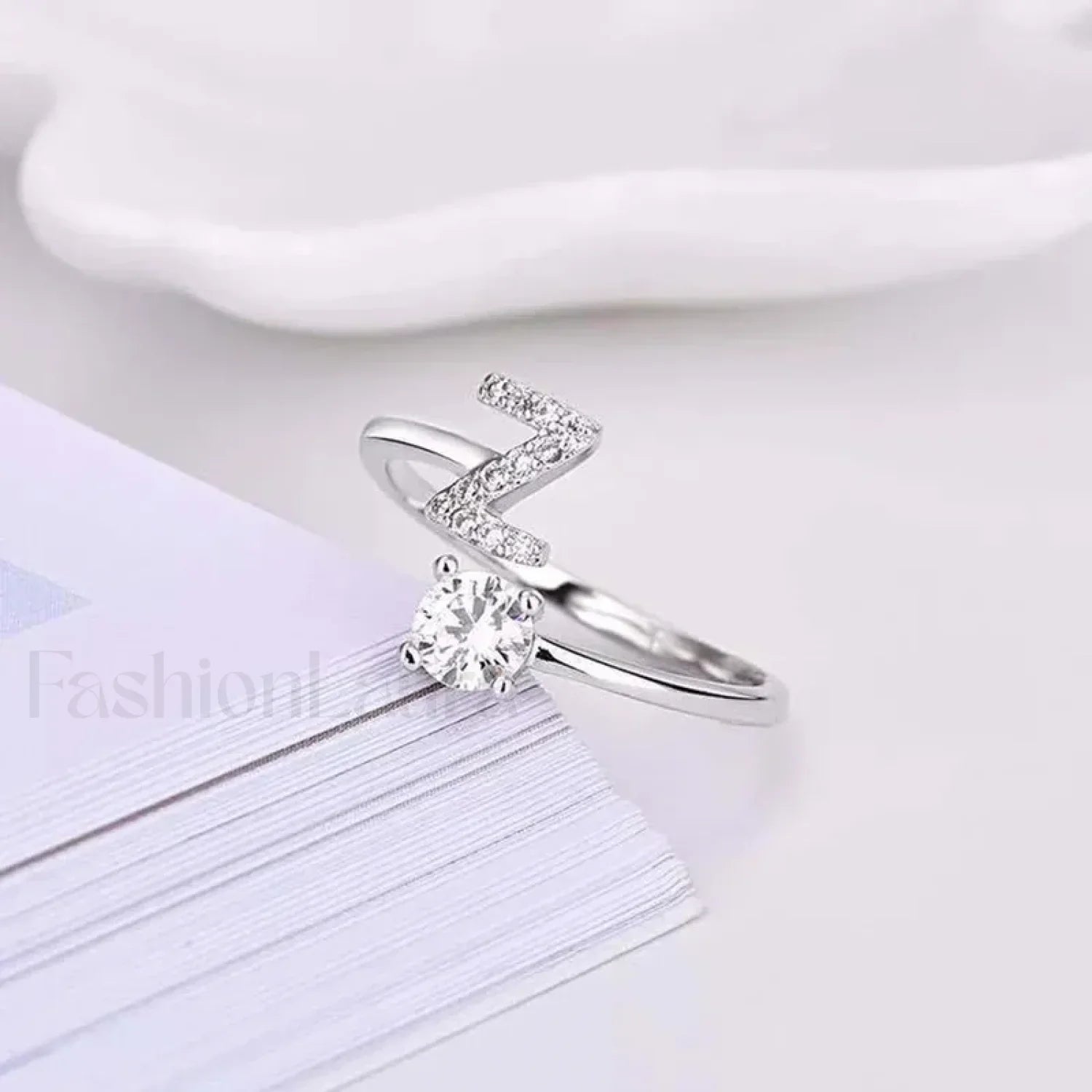 Shining Rhinestone New Fashion Initial Alphabet Opening Charm Jewelry Ring