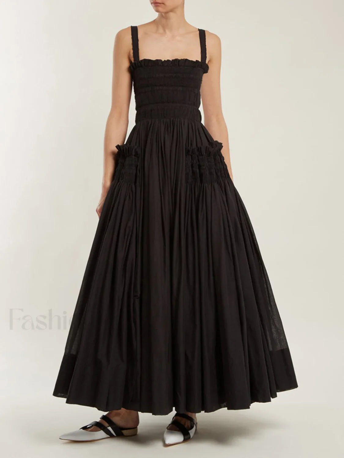 Shirred Pleated Graceful Cami Long Dress