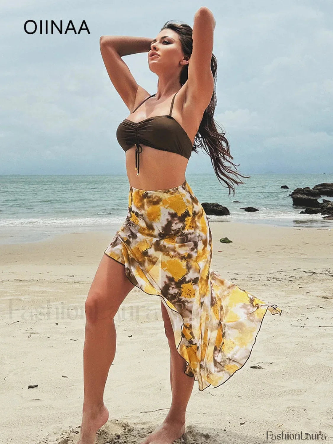 Shirring Print Three Piece Set