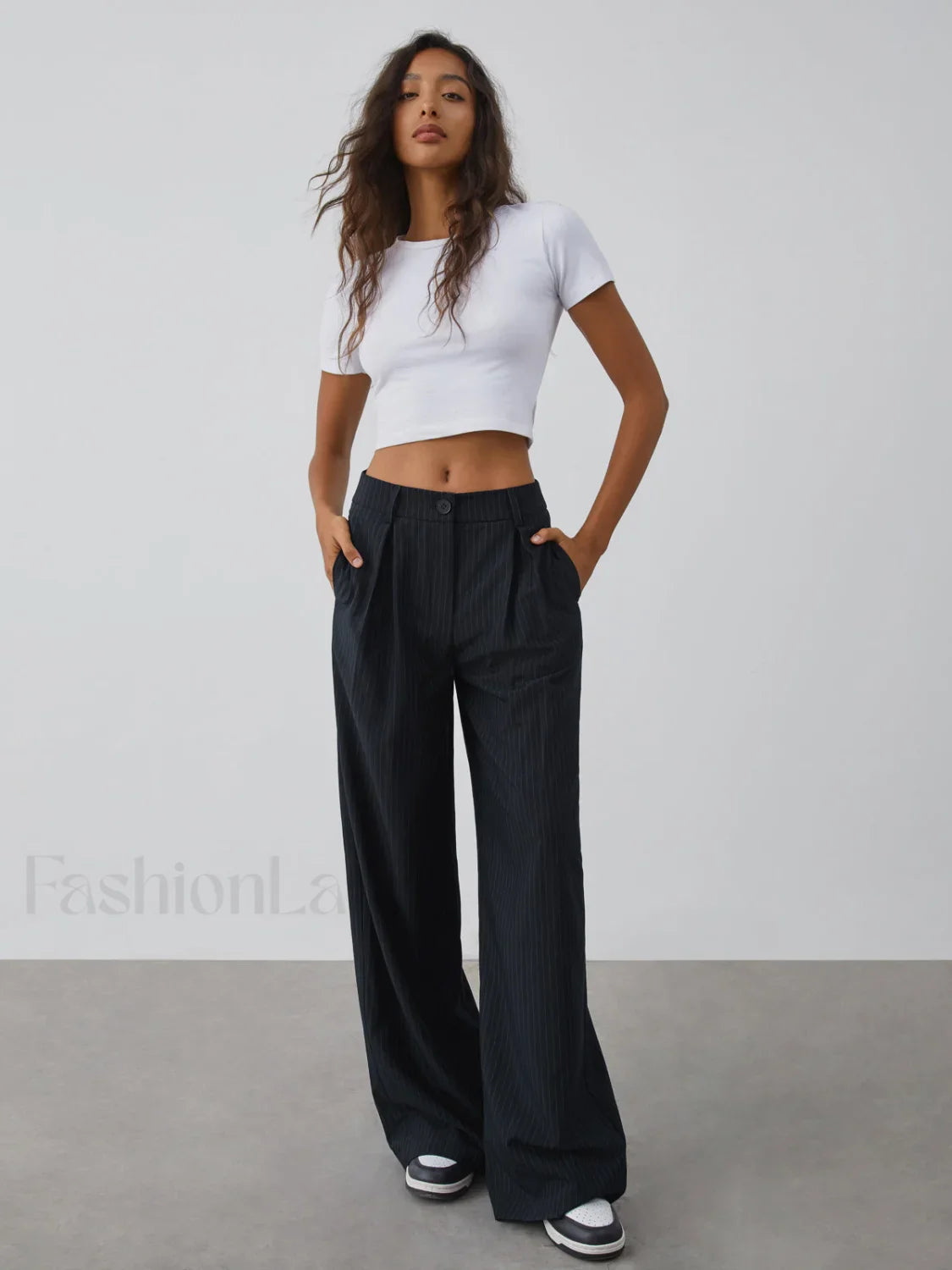 Shock Value Pinstripe Trendy Wide Leg Dress Pants