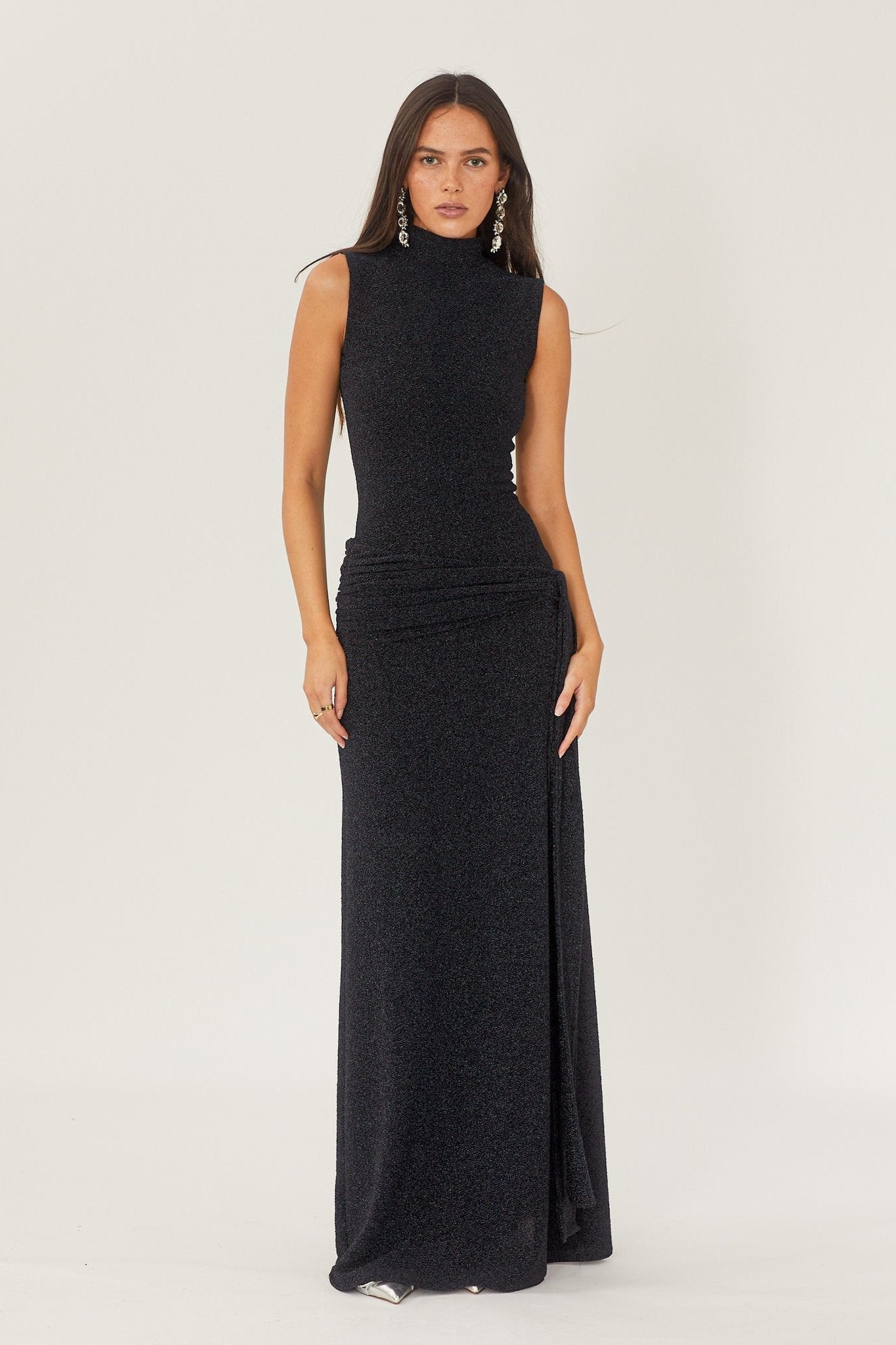 Shonna Metallic Strap Maxi Knit Dress in Black - View 2