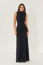 Shonna Metallic Strap Maxi Knit Dress in Black - View 2