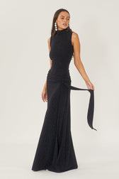 Shonna Metallic Strap Maxi Knit Dress in Black