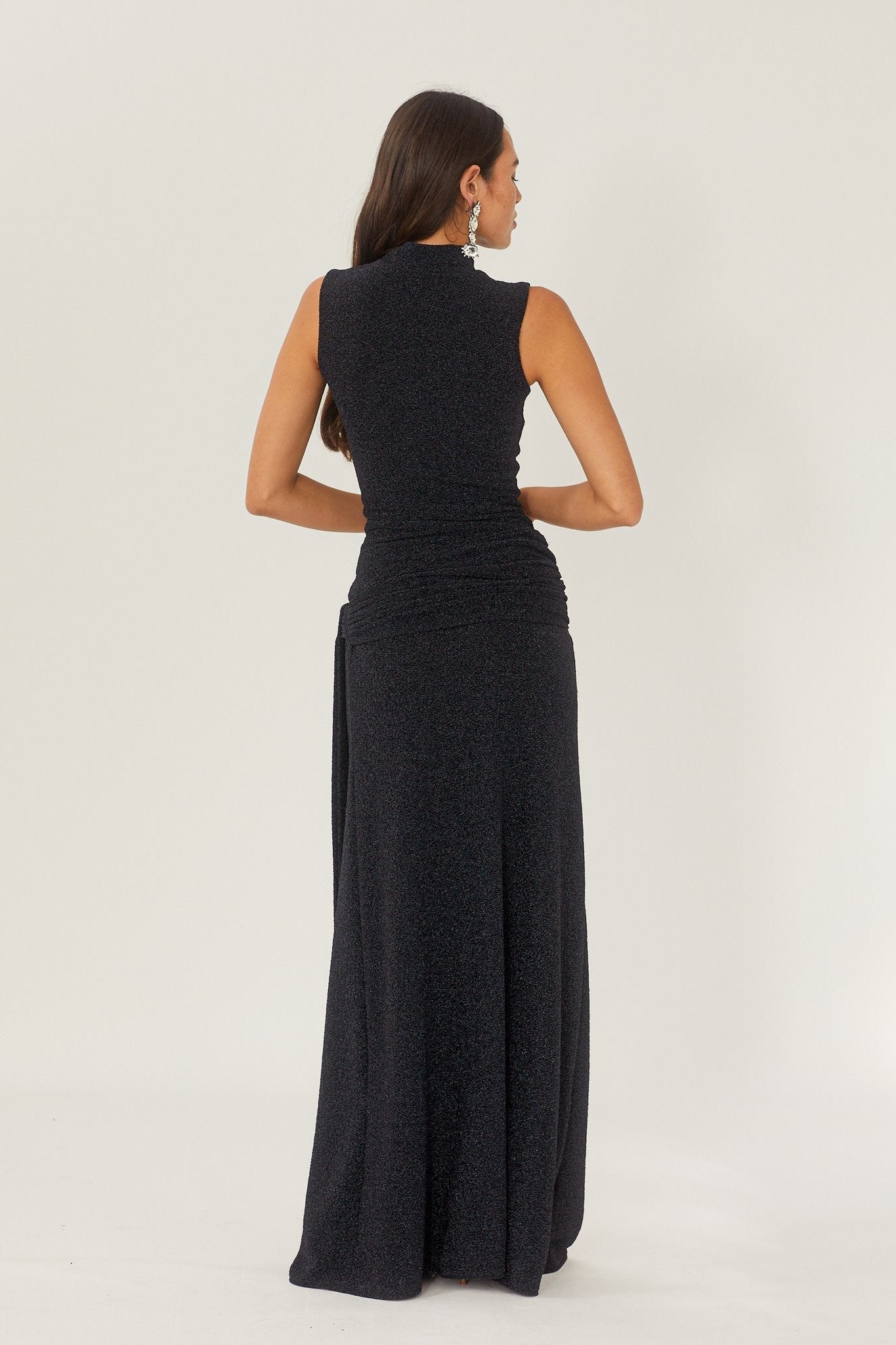 Shonna Metallic Strap Maxi Knit Dress in Black - View 6