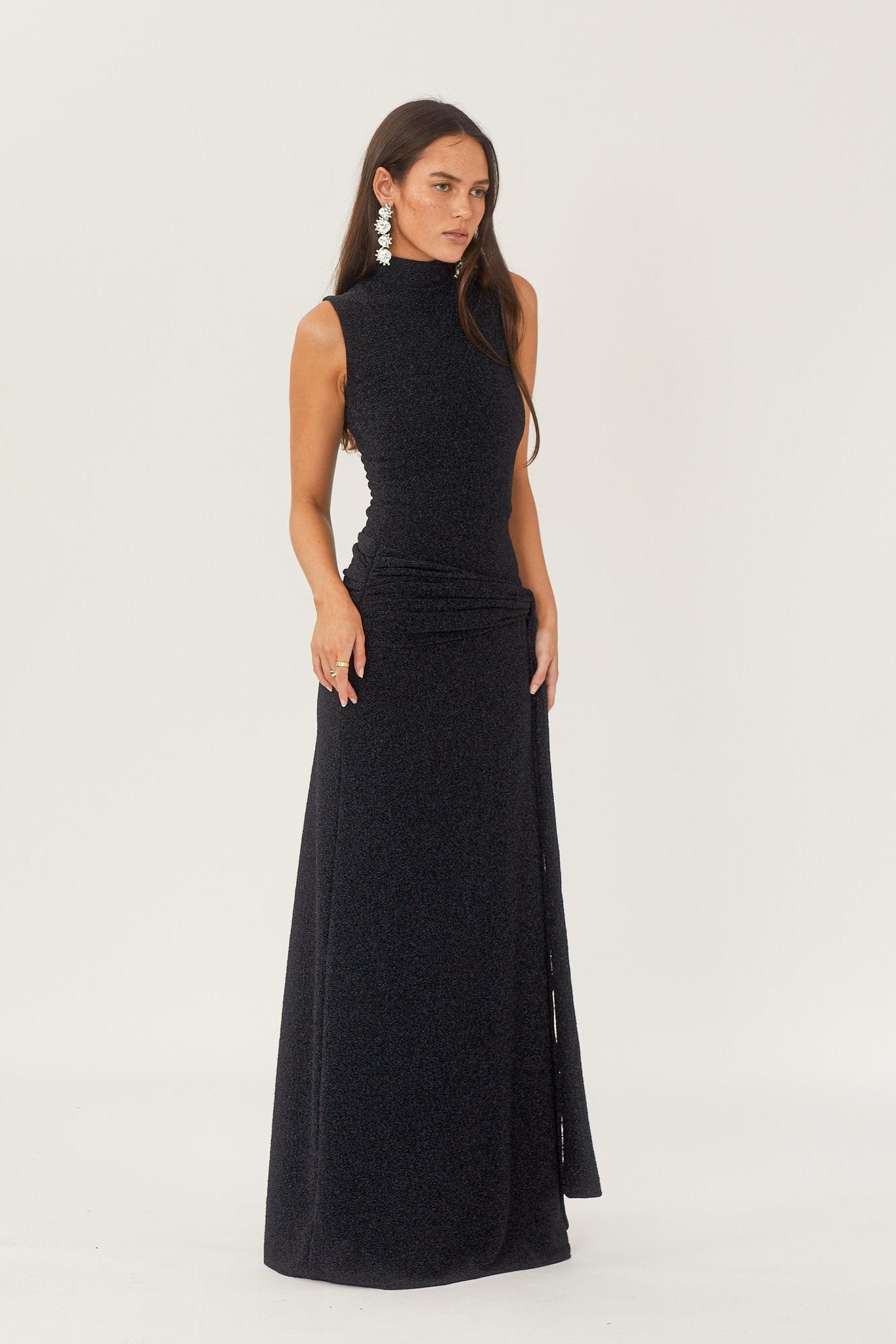 Shonna Metallic Strap Maxi Knit Dress in Black - View 5