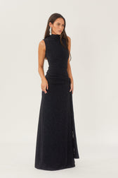 Shonna Metallic Strap Maxi Knit Dress in Black - View 5