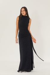 Shonna Metallic Strap Maxi Knit Dress in Black - View 4