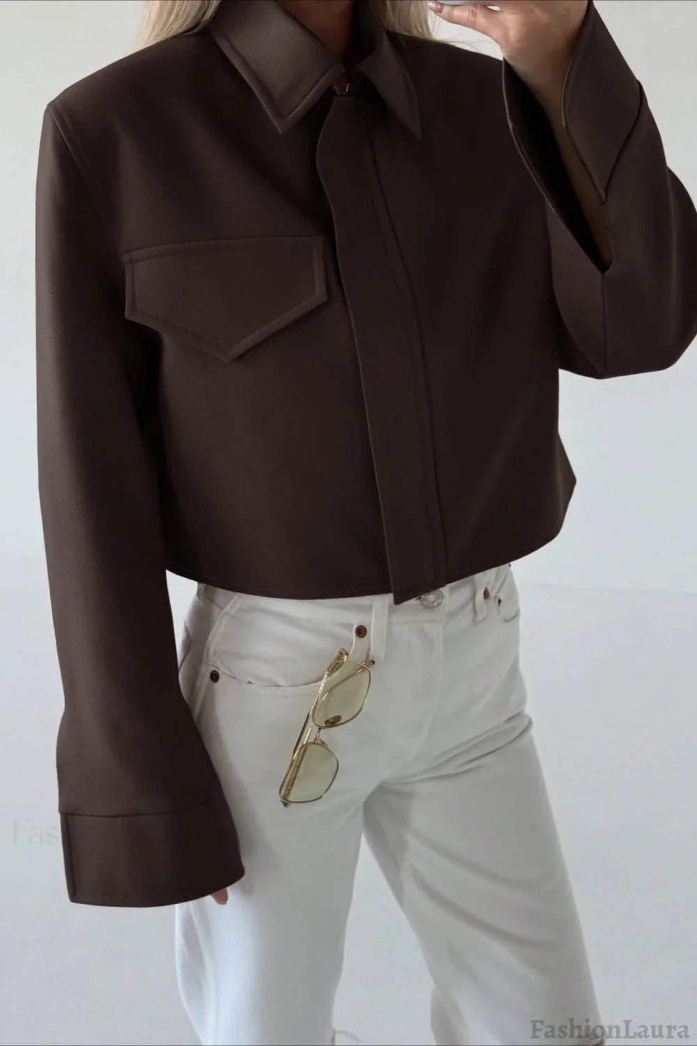Short Length Brown Zip Closure Jacket