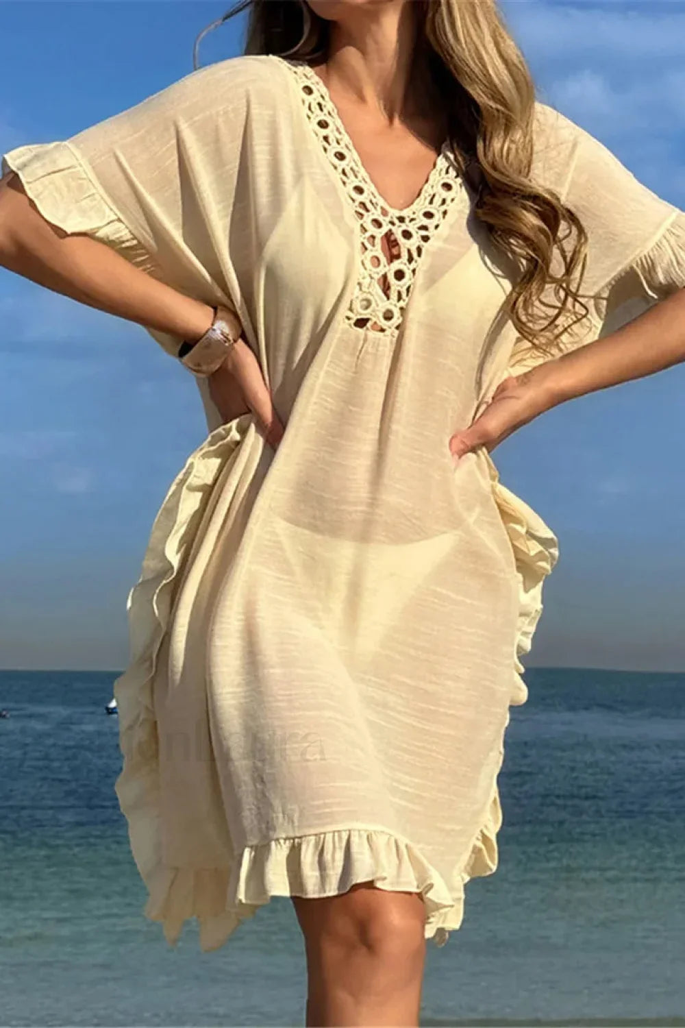 Short Sleeve Crochet Tunic Boho Dress