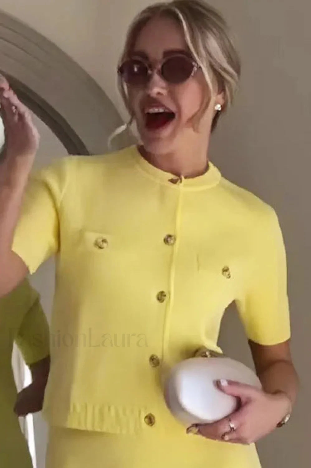 Short Sleeve Knit Crop Cardigan Yellow / S