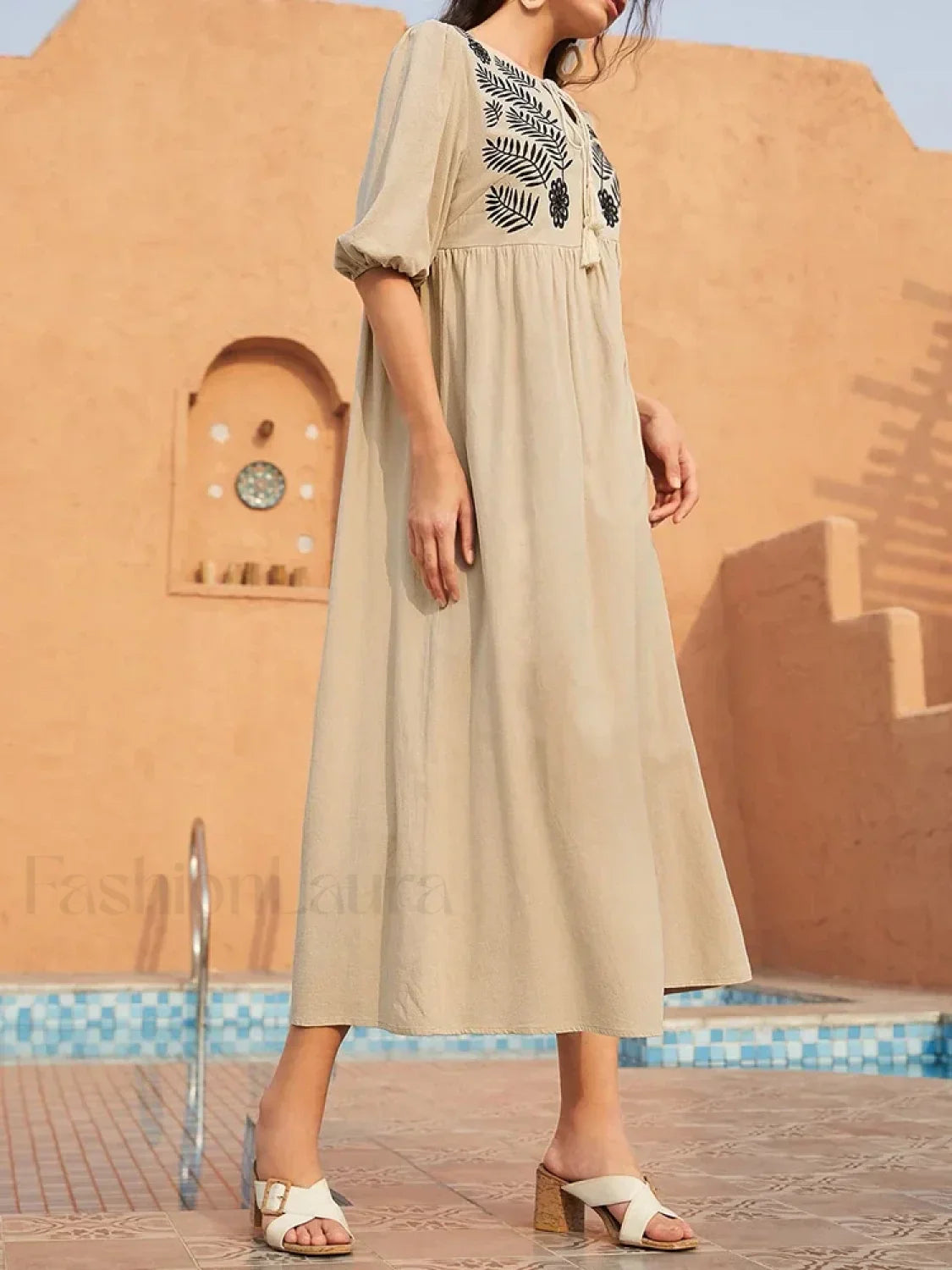 Short-Sleeve Printed Boho Dress