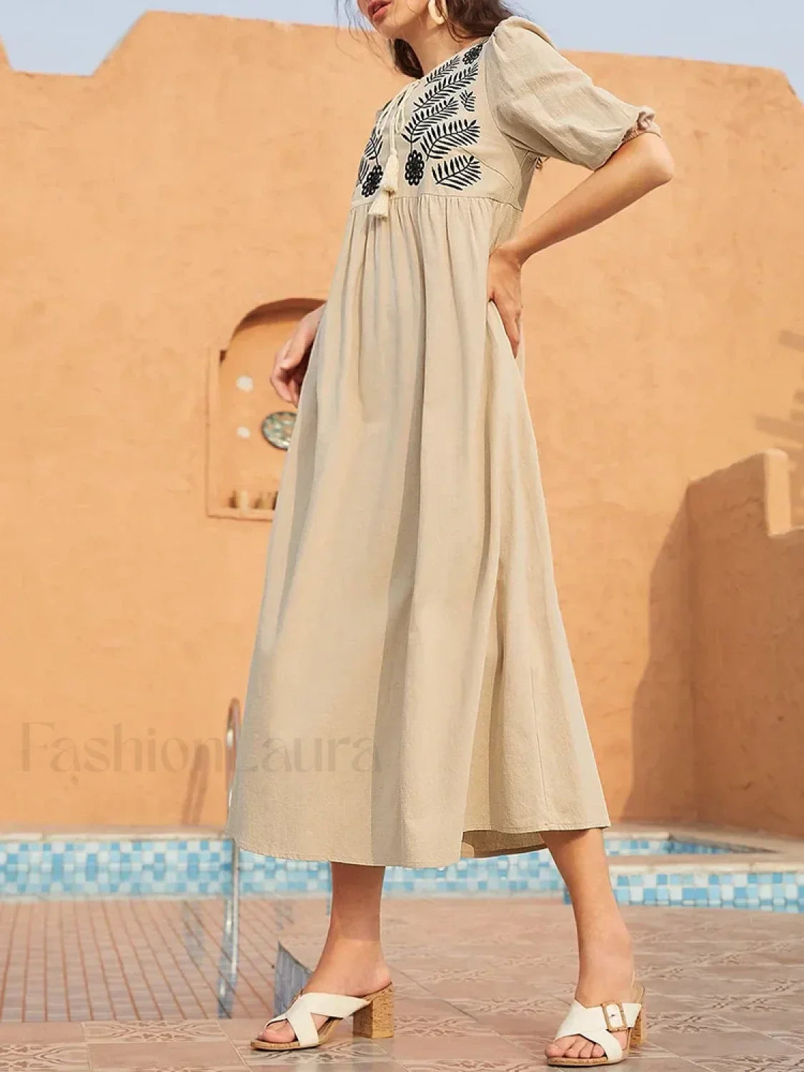 Short-Sleeve Printed Boho Dress