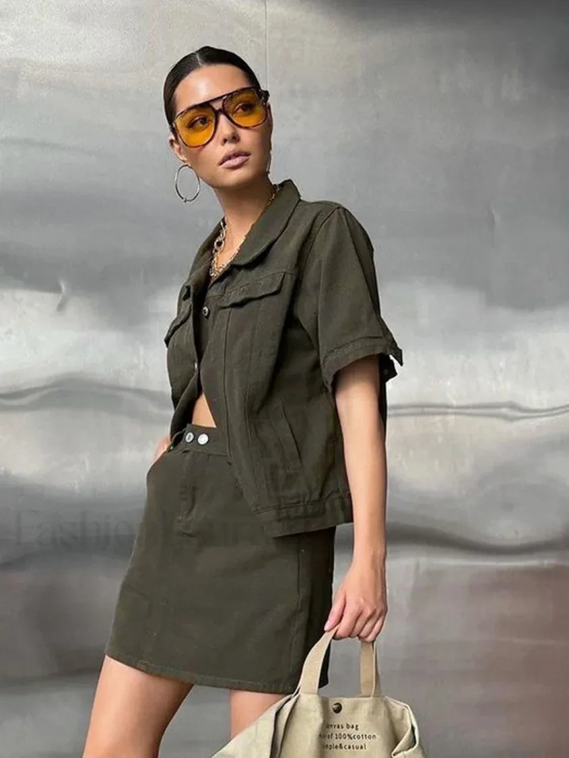 Short Sleeve Skirt Nightwear Two Piece Set