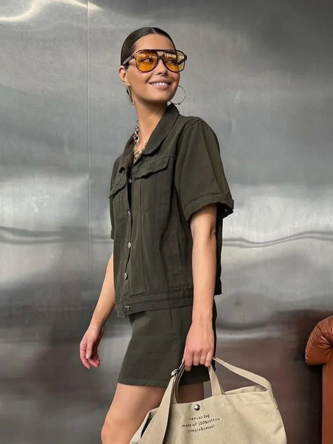 Short Sleeve Skirt Nightwear Two Piece Set