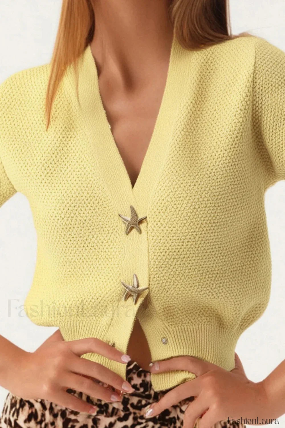 Short Sleeve Starfish Button Knit Cardigan