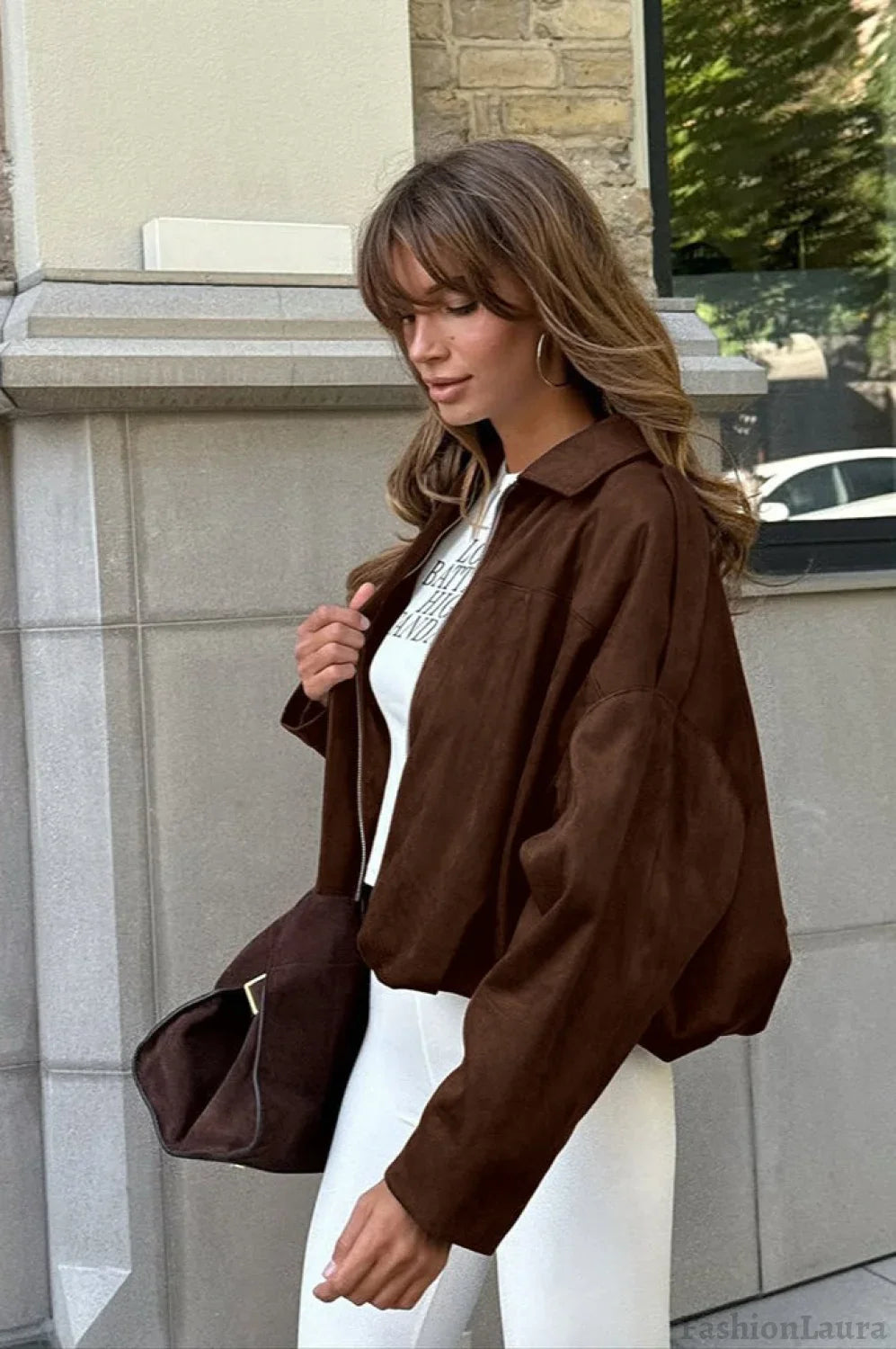 Short Suede Blazer Jacket S / Brown