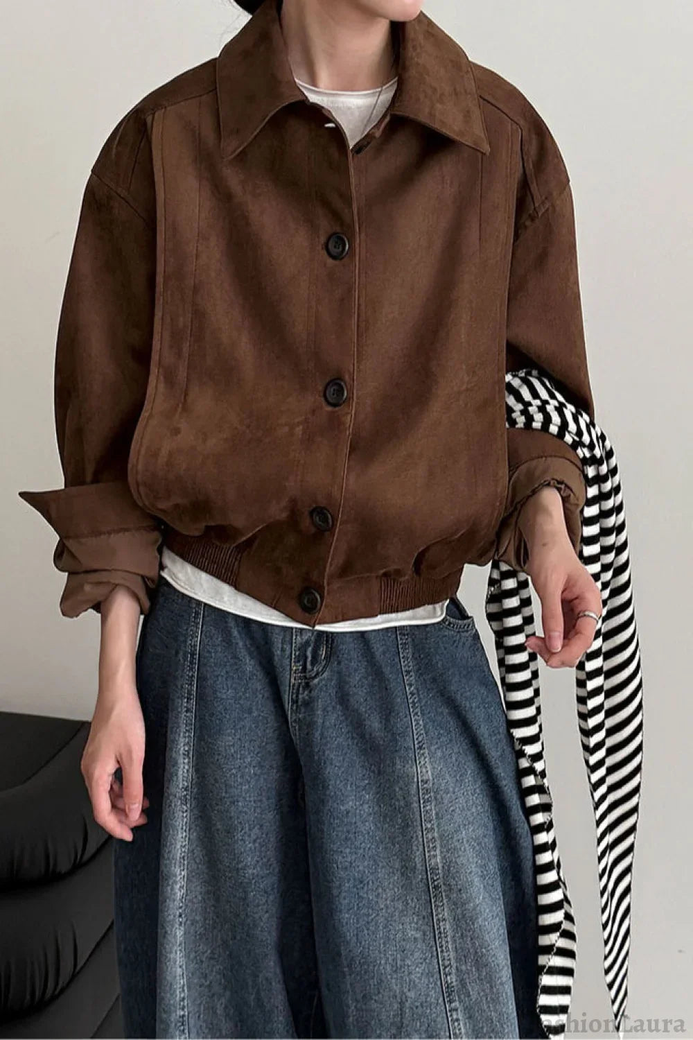 Short Suede Lapel Collar Jacket