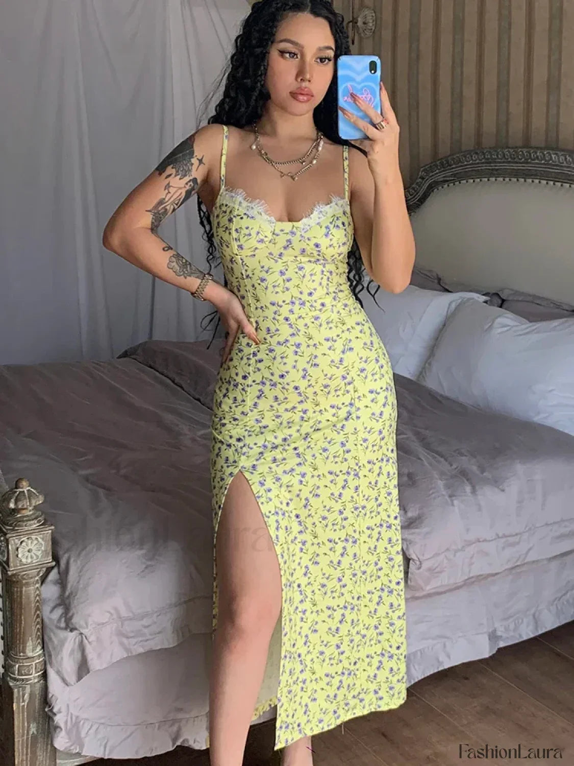 Side Slit Bodycon Floral Dress