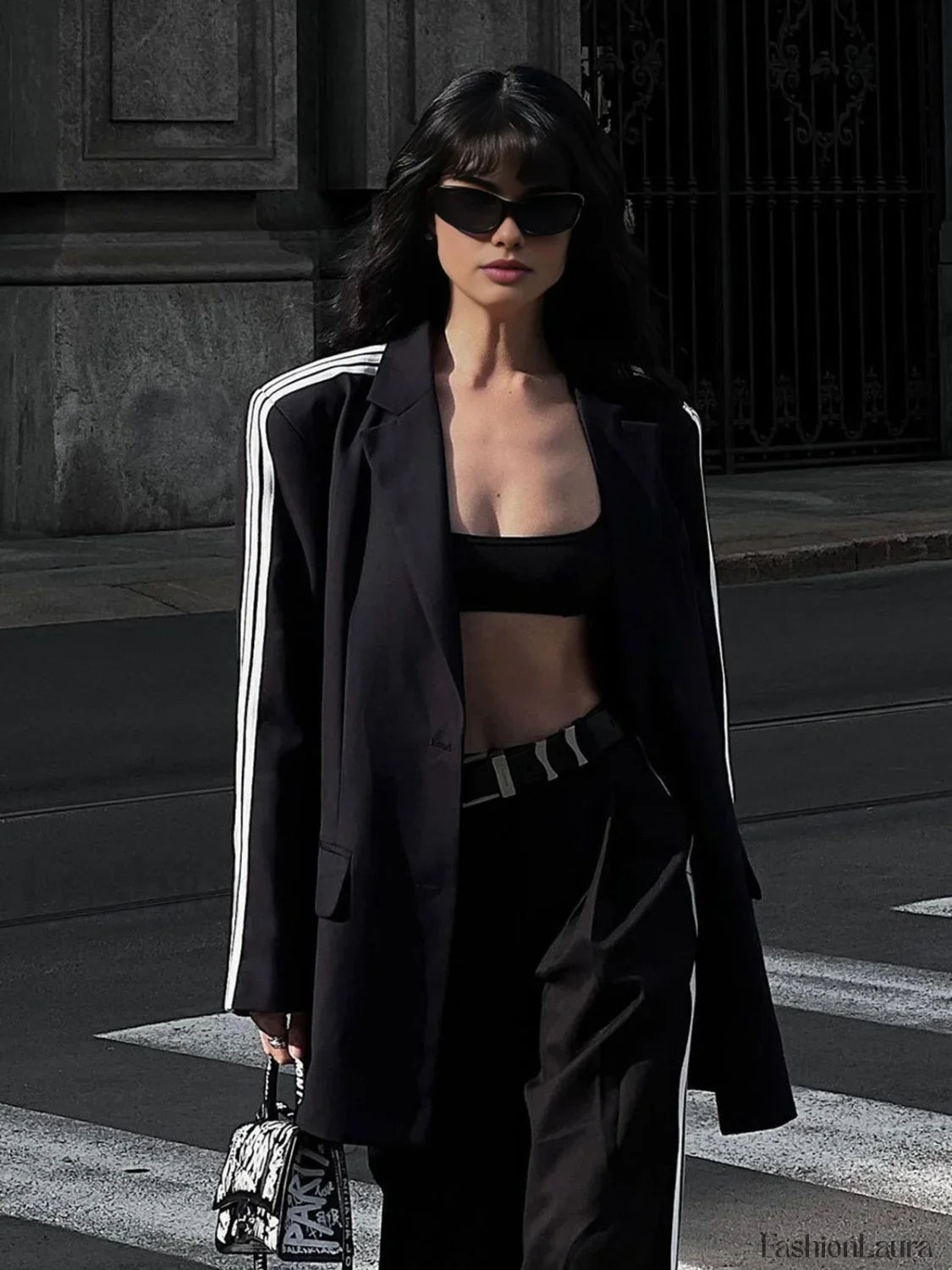 Side Striped Graceful Long Sleeve Blazer