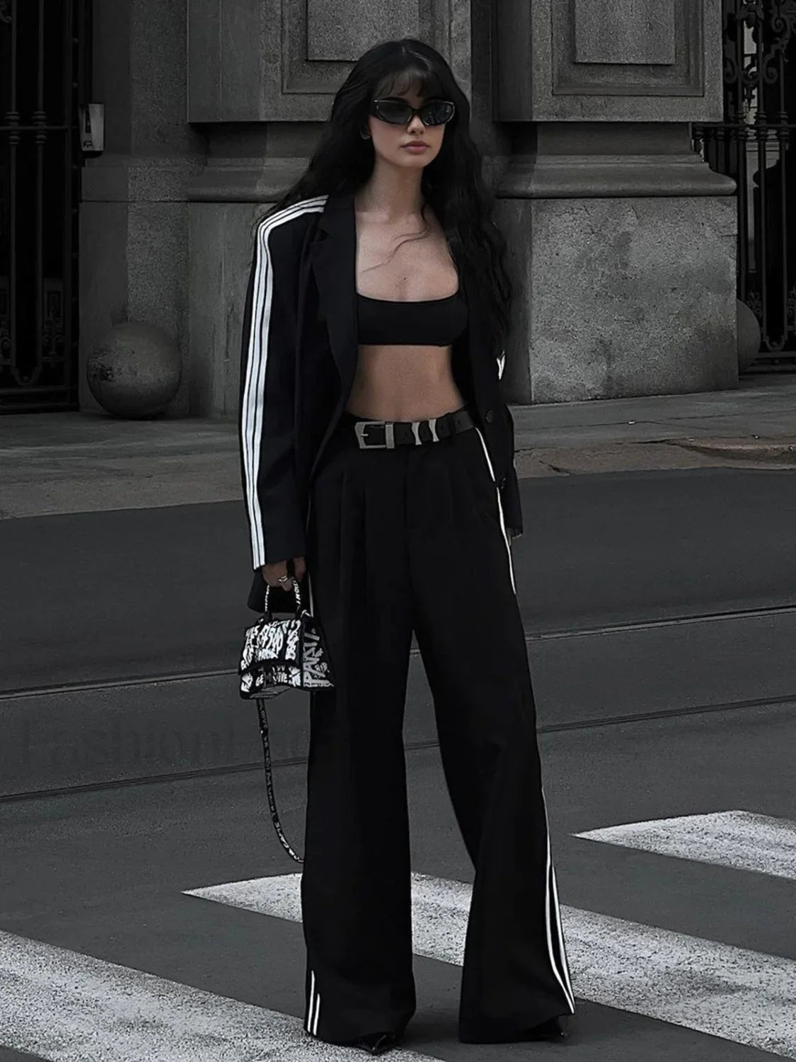 Side Striped Graceful Long Sleeve Blazer