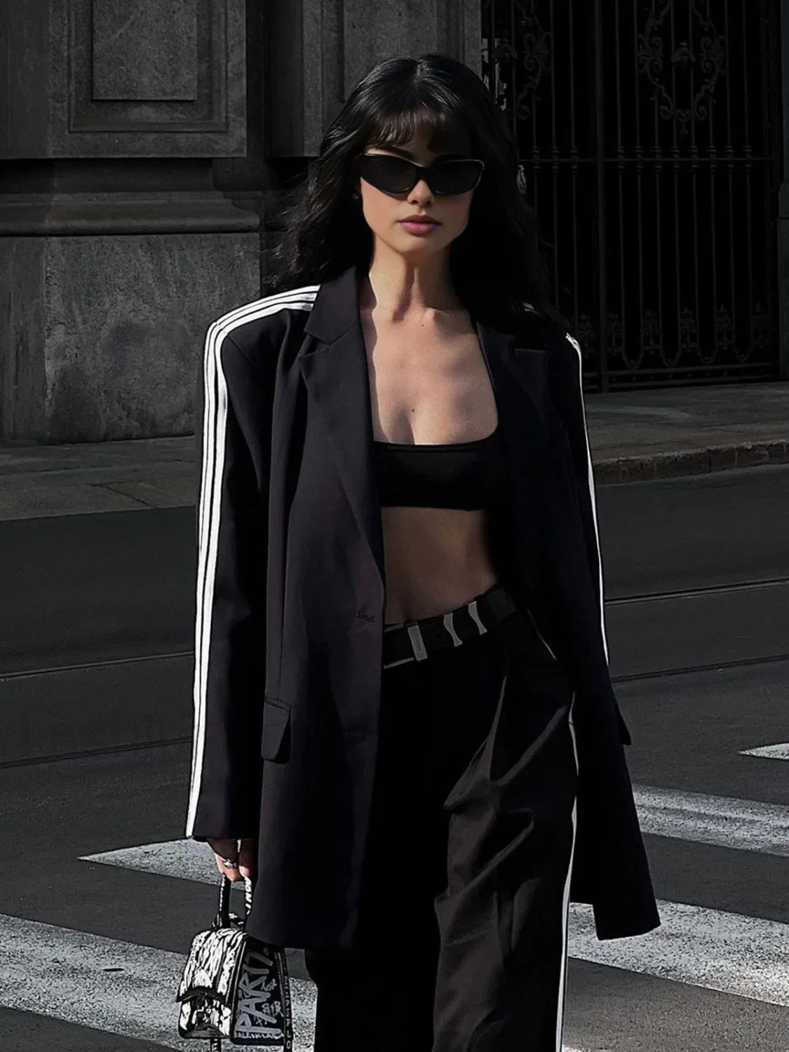 Side Striped Graceful Long Sleeve Blazer