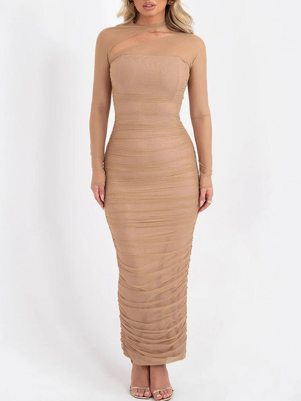 Sienna Mesh Ruched Maxi Dress - Fashion Pov