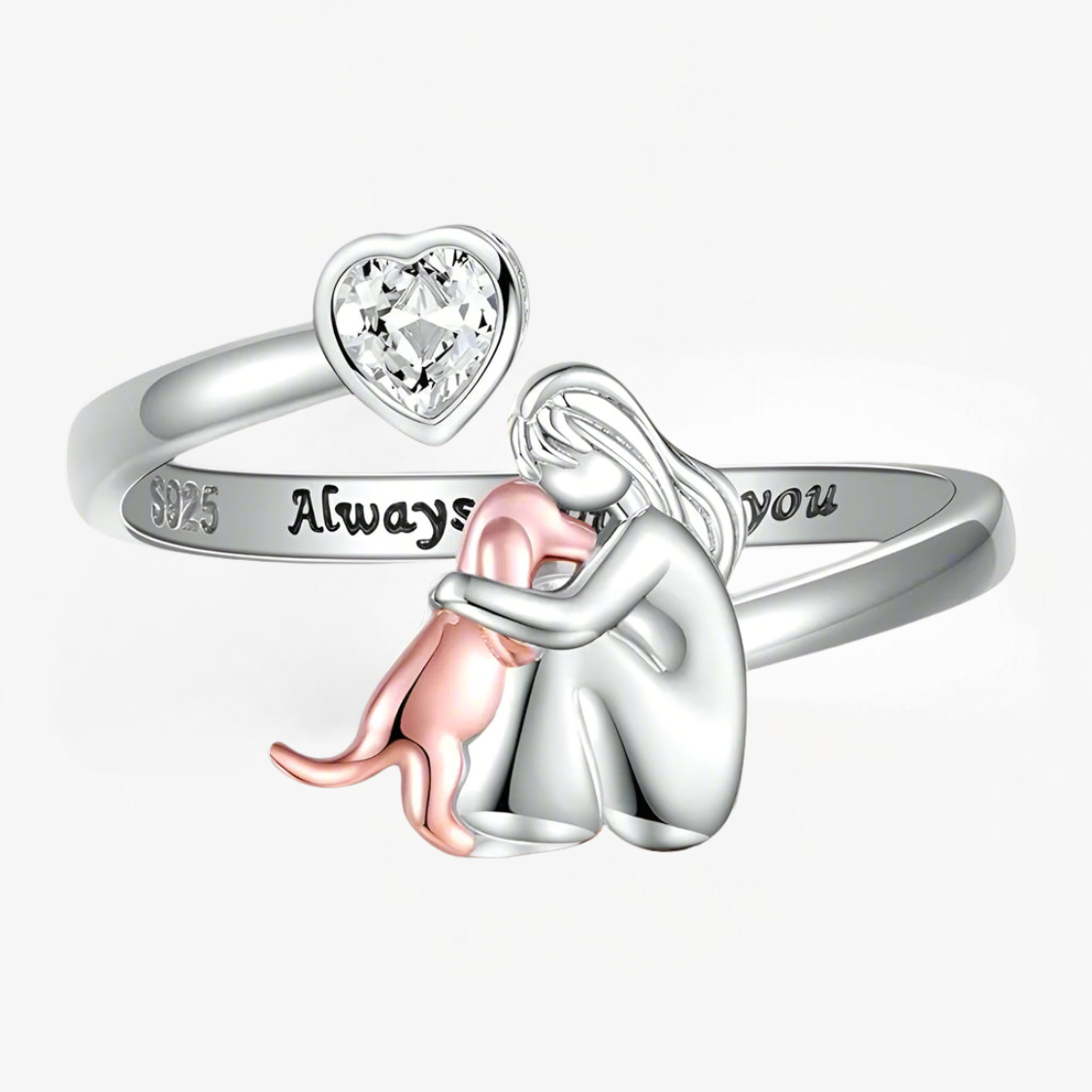 Heart Stone Girl and Dog Adjustable Ring